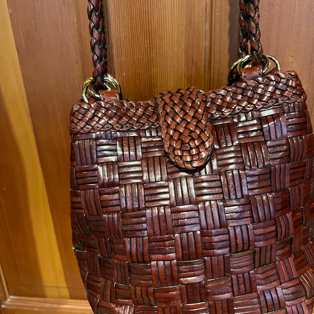 Valerie Stevens Rich Brown leather Woven Shoulder Bag - Picture 6 of 16